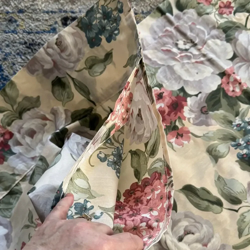 Romantic Floral Blouson Window Valance 17 x 84 Pale Yellow Pink Cottage Core